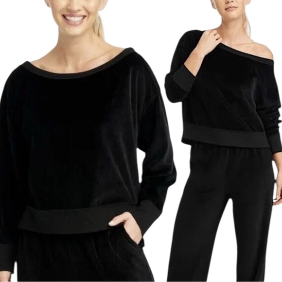 Joy Lab Black Velour Cropped Sweatshirt Size XL Lounge Relax Athleisure - Picture 1 of 11